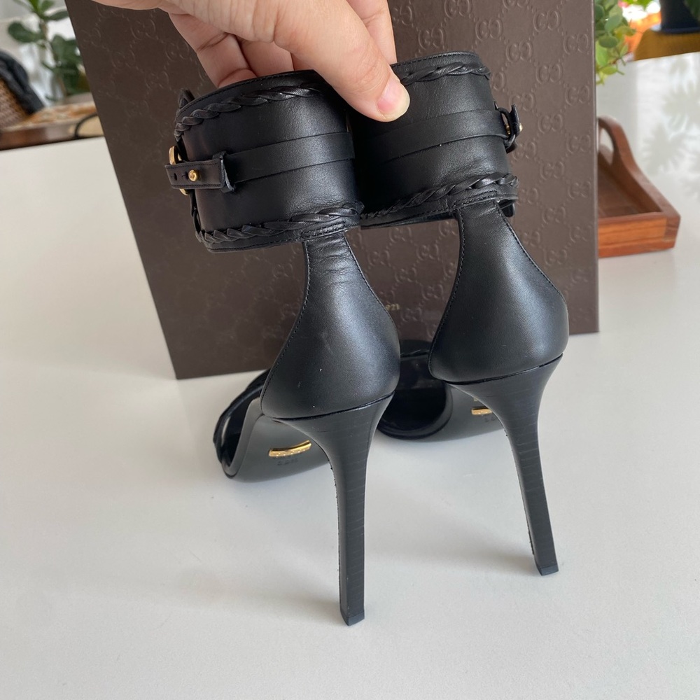 Gucci Black Leather High Heel Ankle-Strap Sandals - Picture 4 of 10
